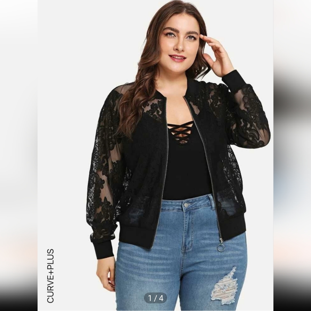 Plus Solid Lace Jacket